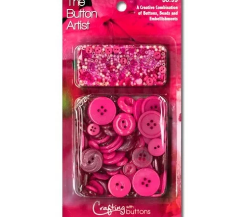Набор пуговиц и бисера "Button Artist", "Buttons& Beads Azalea", цвет розовый
