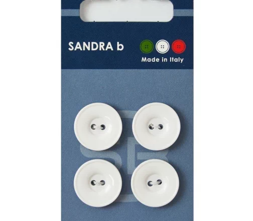 Пуговицы Sandra, 18 мм, 2 отв., пластик, 4 шт., белый, арт. CARD019