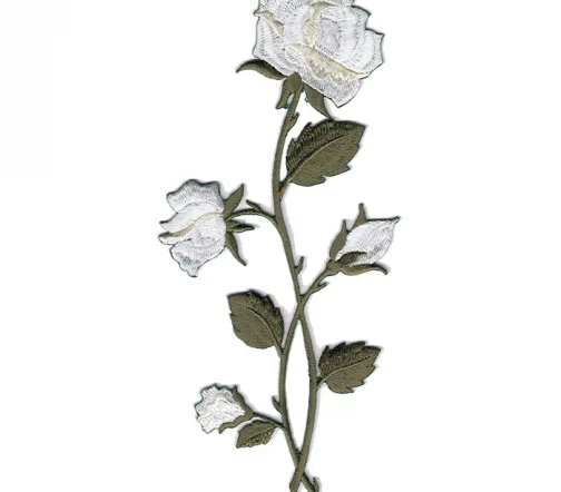 Термоаппликация "Роза с бутонами на стебле", 21 x 9,5 см, цвет белый, 569939.E