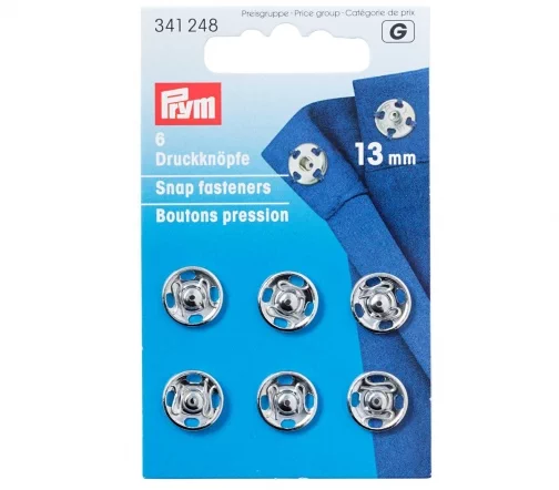 341248 Кнопки пришивные, латунь, 13 мм, цвет серебристый, 6 шт., Prym