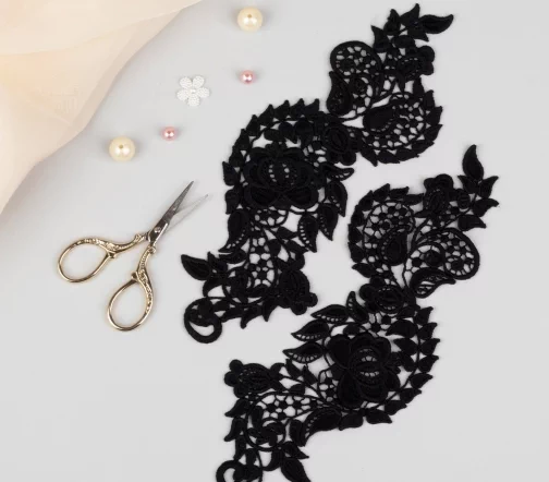 Аппликации пришивные лейсы, п/э, 25,5х10см, 2шт., цвет черный, 2797329