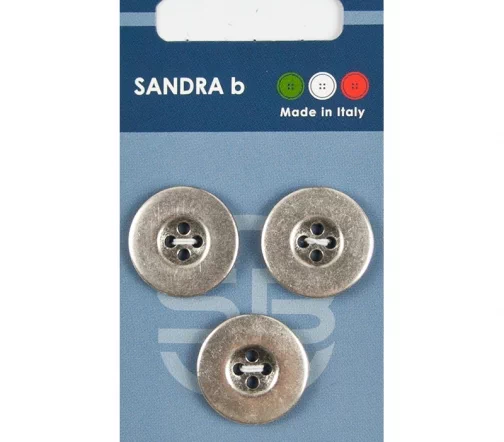 Пуговицы Sandra, 20,5 мм, 4 отв., металл, 3 шт., серебро, CARD207