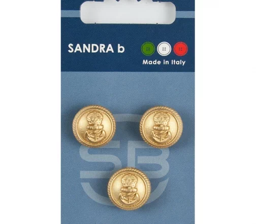 Пуговицы Sandra "Якорь", на ножке, 15 мм, металл, 3 шт., матовое золото, CARD221