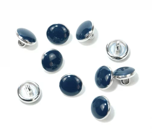 Пуговица Union Knopf, на ножке, металл/пластик, цвет т.синий/серебро, 10 мм