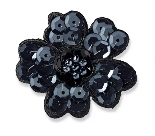 926182 Термоаппликация "Цветок из пайеток", черный цв., 4,3х3,9 см, Prym