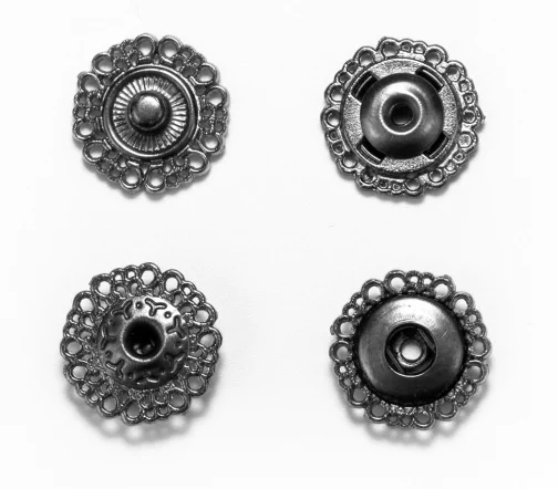 Кнопки ажурные, металл, пришивные, 15 мм, цвет черный, 04-B-15
