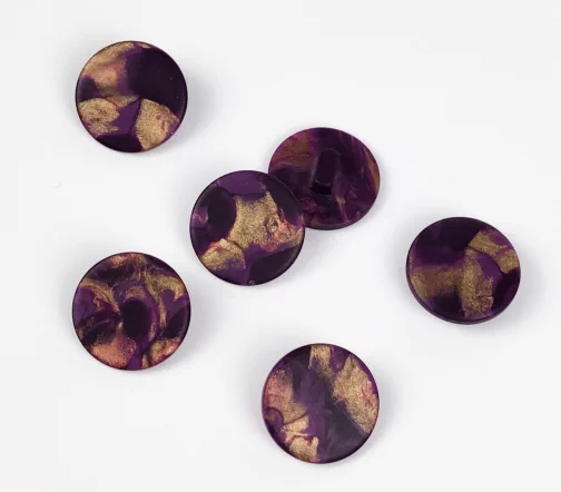 Пуговицы, Union Knopf, "Круглые с золотой пылью", на ножке, пластик, цвет сиреневый, 18 мм