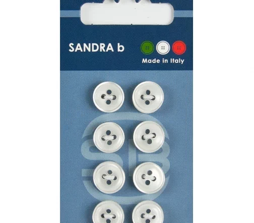Пуговицы Sandra, 11 мм, 4 отв., пластик, 8 шт., белый, CARD003