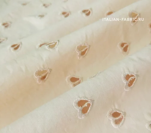 Шитье хлопковое "Сердечки", цвет бежевый, 01925-1