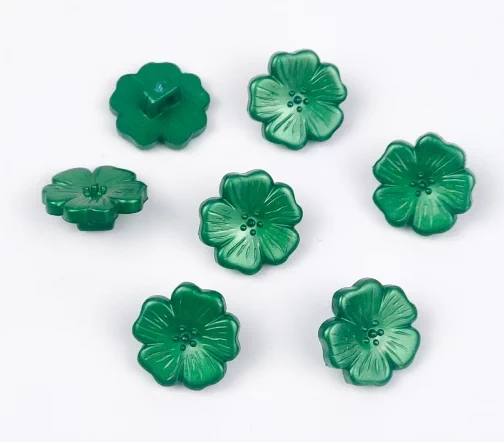 Пуговица Цветок, на ножке, пластик, цв. зеленый, 15 мм