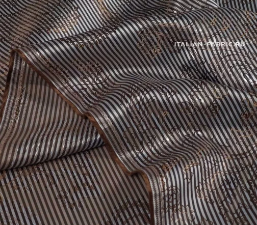 Подкладочная ткань жаккард "Пейсли на коричневых полосках", 1082001-2