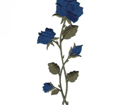 Термоаппликация "Роза с бутонами на стебле", 20 x 10,5 см, цвет темно-синий, 569939.B