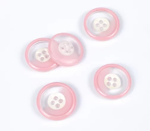 Пуговица, 4отв., пластик, цв. прозрачный/розовый, 23 мм