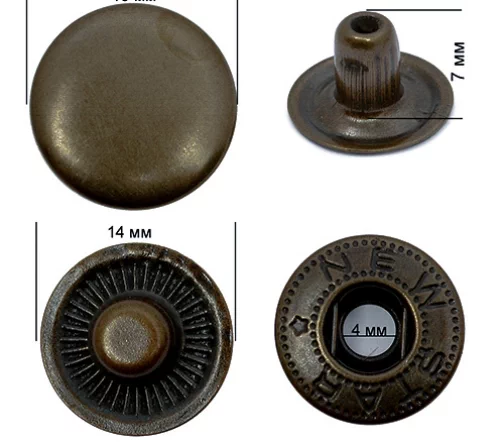 Кнопки New Star "Альфа", 15 мм, сталь, цвет антик, уп./50шт.