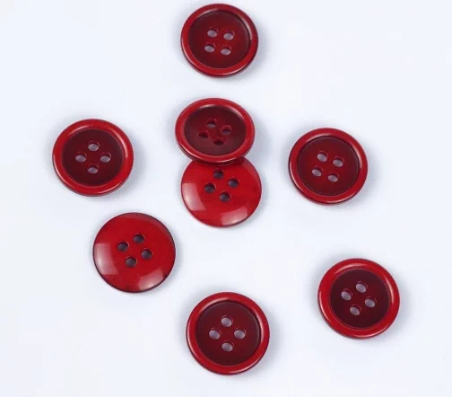 Пуговицы, Union Knopf, "Круглые, с кантом", 4 отв., пластик, цвет темно-красный, 15 мм