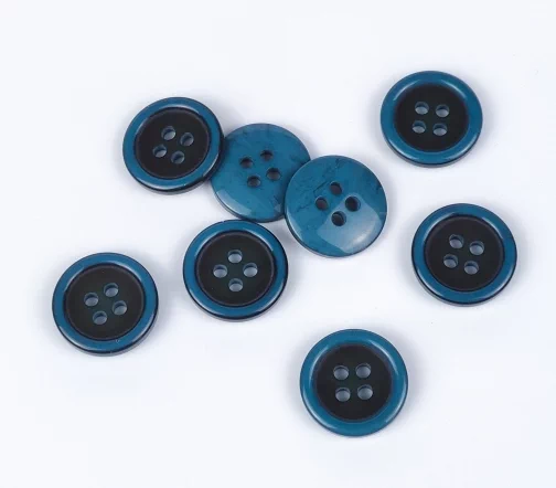 Пуговицы, Union Knopf, "Круглые, с кантом", 4 отв., пластик, цвет темно-бирюзовый, 15 мм