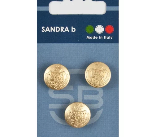 Пуговицы Sandra "Герб", на ножке, 15 мм, металл, 3 шт., матовое золото, CARD223