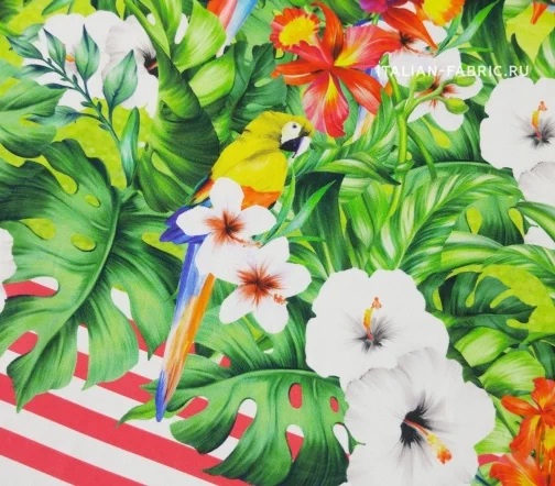 Шелк креповый "Попугаи", 01141к