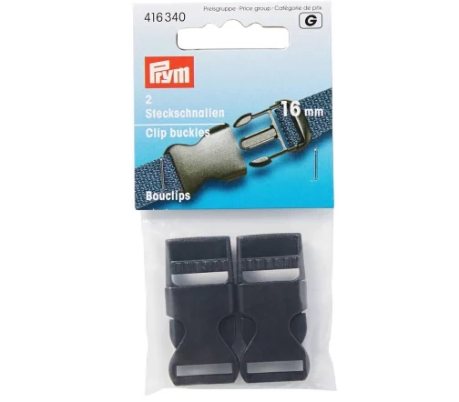 416340 Пряжки-застежки "фастекс", пластик, черный, 16 мм, 2 шт, Prym