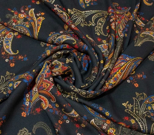 Креп вискозный "Пейсли", цвет черный/желтый, 21284-2