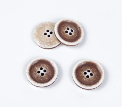 Пуговица, 4отв., пластик, цв. коричневый/белый, 20 мм