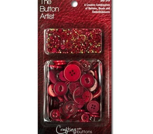 Набор пуговиц и бисера "Button Artist", "Buttons& Beads Wine", цвет бордовый