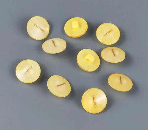 Пуговицы, Union Knopf, "Круглые, вытянутые, с переливом", на ножке, пластик, цвет желтый, 15 мм