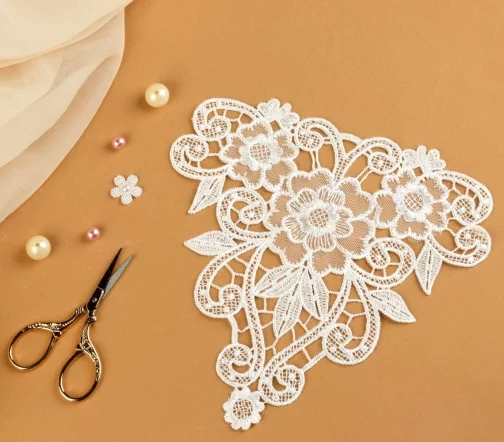 Кружевной элемент пришивной, п/э, 19х19см, цвет белый, 3783528