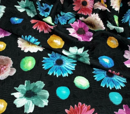 Жаккард "Герберы", фон черный, 00022-2