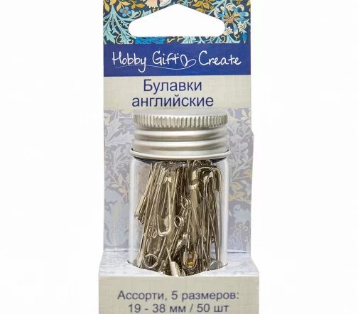 HGC415.S.01 Булавки английские в баночке, ассорти 19-38 мм, 50 шт., цвет серебристый, Hemline Hobby