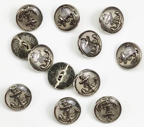 Пуговица Sandra "Якорь", на ножке, 15 мм, металл/смола, цвет серебро