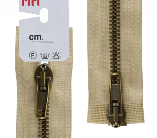 Молния RiRi металл разъём, 2замка 5мм 75см, подвеска АТ, цепь антик медь, цвет 2230, бежевый холодн.