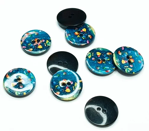 Пуговица Sandra "Рыбки", 15 мм, 2 отв., пластик, цвет синий