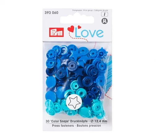 393060 Kнопки "Звезда" Color Snaps Prym Love, цв.синий/бирюза/чернильный, 12мм, 30шт, Prym