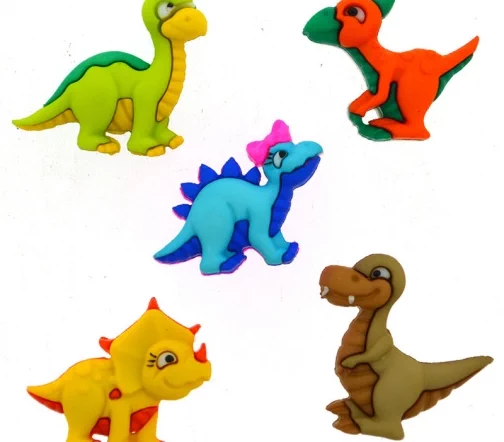 Декоративные пуговицы Dress It Up "Динозаврики", 23х23 мм, 5 шт., 7675