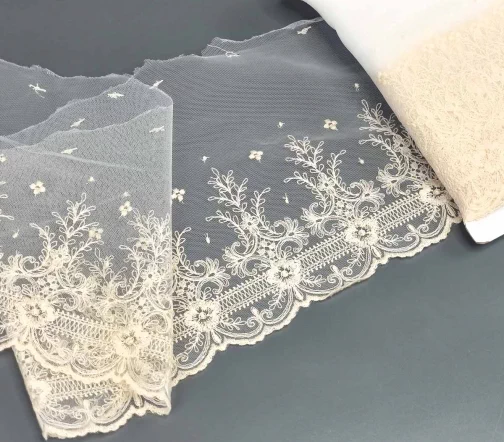 Кружево IEMESA (вышивка на тюле), ширина 17,4 см, цвет натуральный