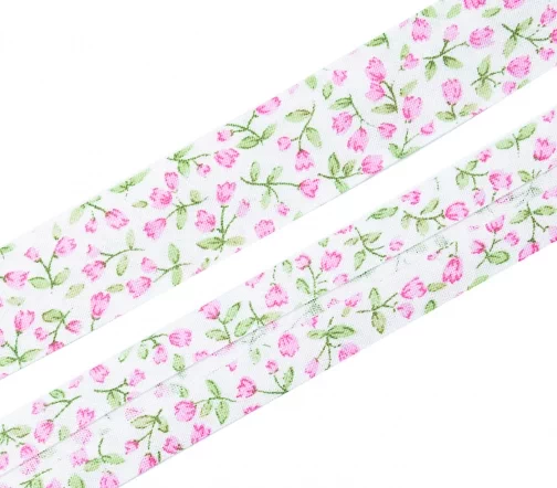 Косая бейка SAFISA с цветами, 20мм, цвет 02, розовый