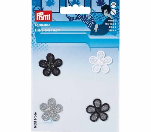 926535 Термоаппликации "Цветы" черн/бел/сер.цв., мал., 4шт, Prym