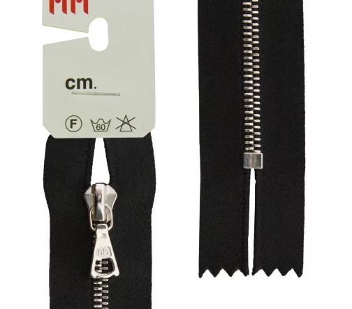 Молния RiRi атласная, металл, неразъёмная, 4 мм 18 см, подвеска Flach, цепь Ni, цвет 2110, черный