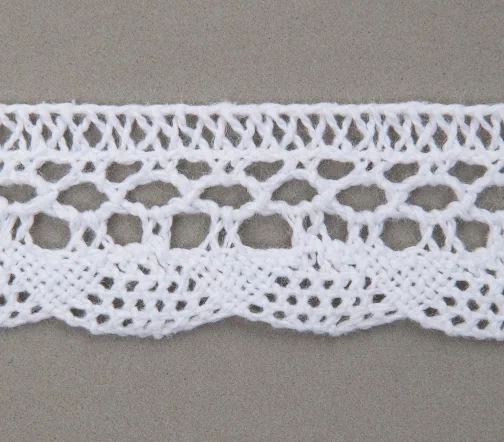 Тесьма вязаная ажурная хлопковая, ширина 20 мм, цвет белый, 50-5220-01