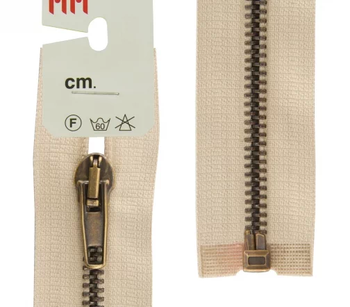 Молния RiRi металл разъём, 1замок 5мм 70см, подвеска АТ, цепь антик медь, цвет 2230, бежевый холодн.
