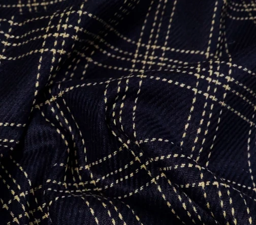 Ткань костюмная в клетку, цвет темно-синий/желтый, 1092128