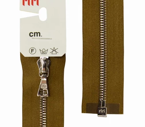Молния RiRi атласная, металл, разъём, 1замок 4мм 60см, подв.Flach, цепь Ni, цвет 2223, молоч.шоколад