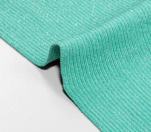Трикотаж резинка, вискозный с люрексом, цвет ментол/серебро, ALP23-03