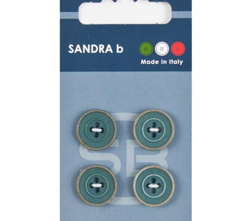 Пуговицы Sandra, 15 мм, 4 отв., пластик, 4 шт., цвет серо-зеленый, CARD128