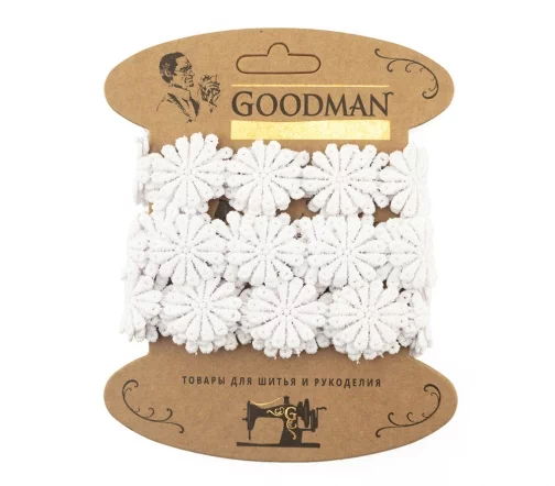 Кружево гипюр GOODMAN, ширина 28 мм, уп./3,5 м, цвет белый, G-4988.212
