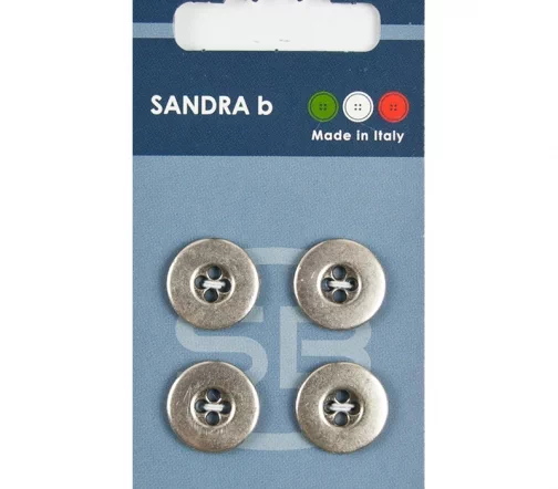 Пуговицы Sandra, 15 мм, 4 отв., металл, 4 шт., серебро, CARD206