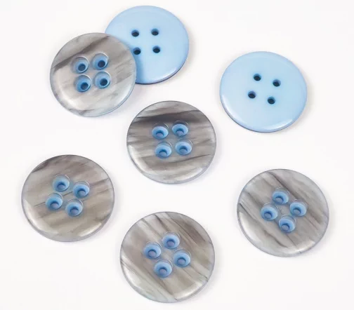 Пуговицы, Union Knopf, "Круглые с перламутром", 4 отв., пластик, цвет серо-голубой, 28 мм