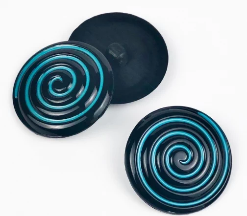 Пуговица, Union Knopf, "Спираль", на ножке, пластик, цвет черно-голубой, 32 мм