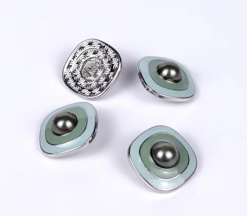 Пуговица Union Knopf квадрат, на ножке, металл/пластик, цвет св.зеленый/серебро, 20 мм